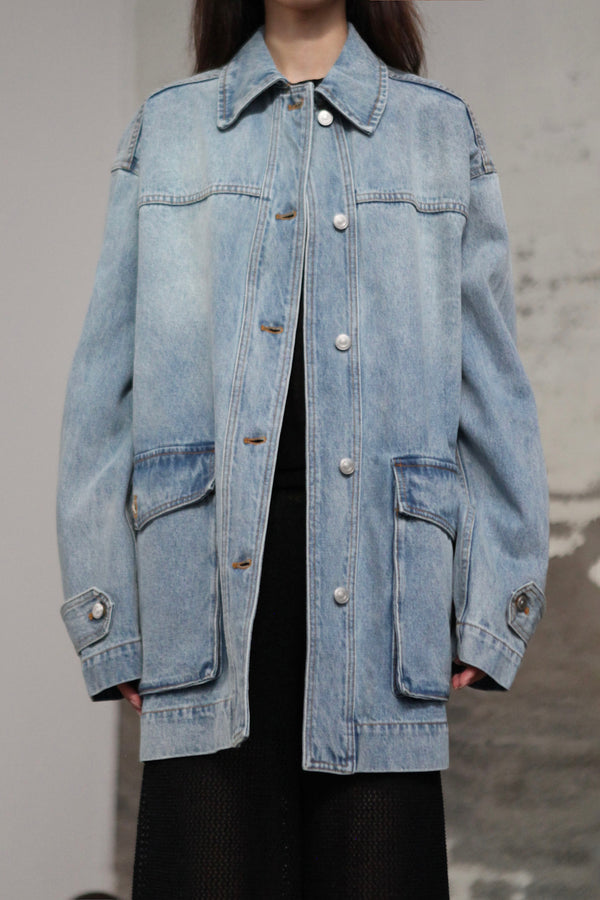 INTO THE EAST 25 Autumn/Winter Mid-Length Large Pocket Denim Jacket ITE-E1DGSS009BU20JK-LAN Blue
